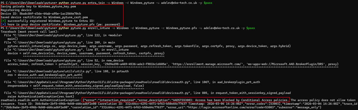 Pytune blocked for enrollment